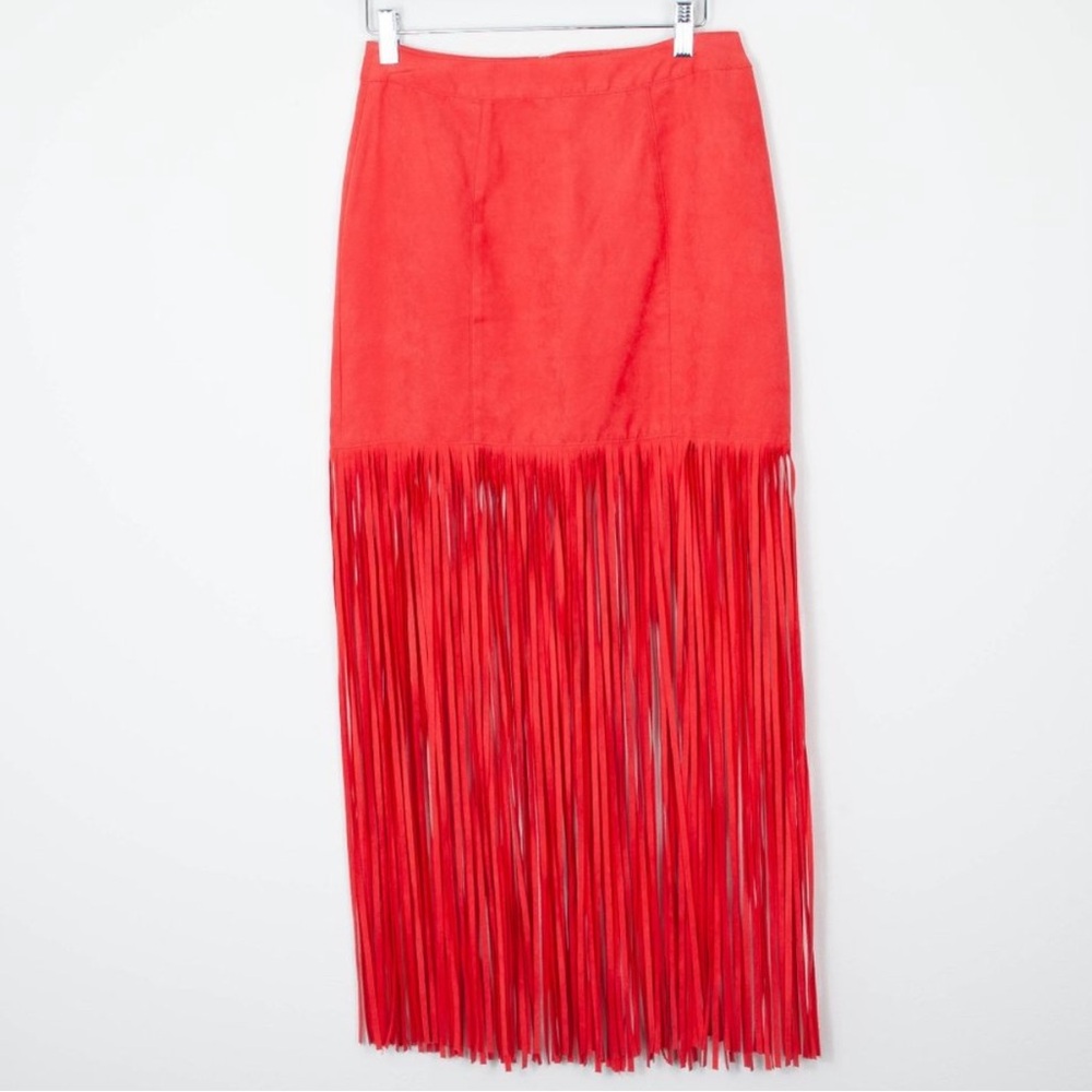 Brand: H&M ❤️ COACHELLA Official Collection -Red Fringe Midi Skirt - Picture 7 of 16